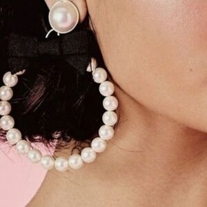 For Love And Lemons Elegant Pearl Hoop Earrings with Black Bow